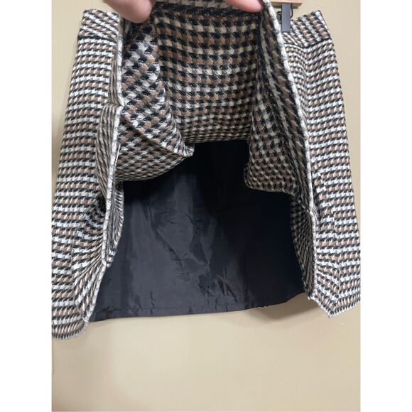 Talbots Women’s Tan Black Ivory ALine Lined Houndstooth Wool Skirt Petite 14 - Picture 7 of 13
